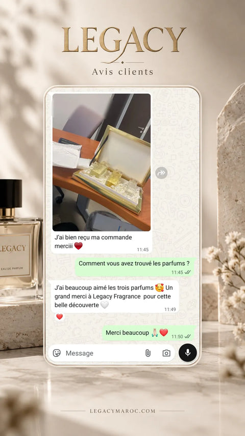 Avis client Legacy Maroc 1 — capture d’une conversation WhatsApp